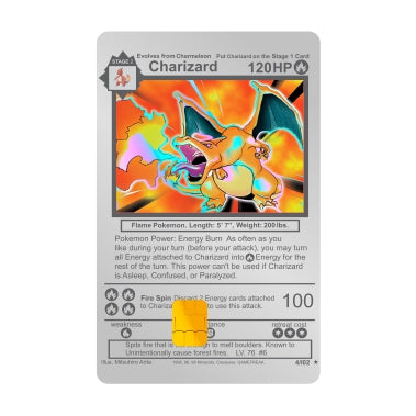 WONDCARD - Cartão De Metal - Charizard Silver Com Película Holográfica WONDCARD - Cartão De Metal - Charizard Silver Com Película Holográfica